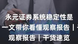 永元证券系统稳定性是否可靠？一文带你看懂观察报告｜干货速览